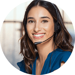 Woman with headset on in call center