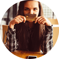 Girl at cafe with credit card
