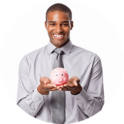 Man holding a piggy bank