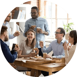 a business casual lunch in an office